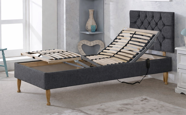 3ft Single Gel-Flex 1000 Electric Adjustable Bed with 24" Hatton Headboard in Graceland Graphite