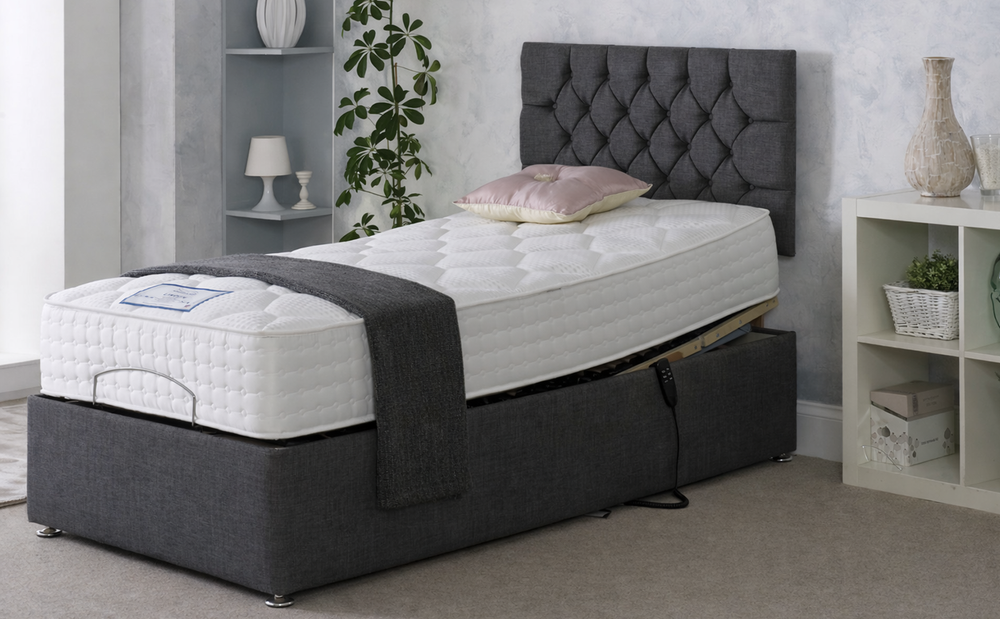 3ft Single Linden Electric Adjustable Bed with 24" Hatton Headboard in Graceland Graphite