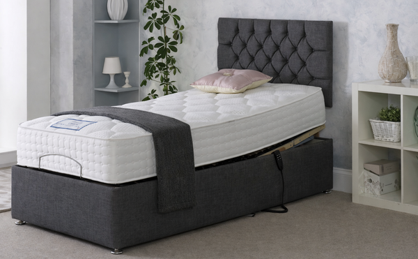 3ft Single Linden Electric Adjustable Bed with 24" Hatton Headboard in Graceland Graphite